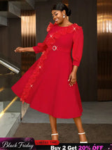 Elegant midi wedding guest dresses with ruffle lantern sleeves A-line fit Perfect for plus size wedding guest dresses or maternity wedding guest outfit

