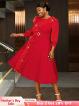 Elegant midi wedding guest dresses with ruffle lantern sleeves A-line fit Perfect for plus size wedding guest dresses or maternity wedding guest outfit

