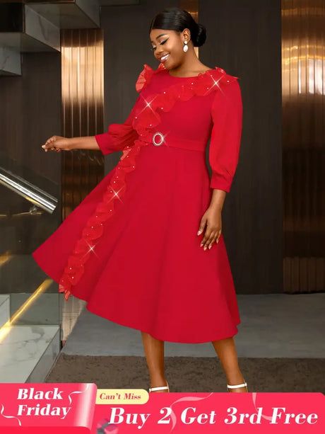 Elegant midi wedding guest dresses with ruffle lantern sleeves A-line fit Perfect for plus size wedding guest dresses or maternity wedding guest outfit

