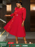Elegant midi wedding guest dresses with ruffle lantern sleeves A-line fit Perfect for plus size wedding guest dresses or maternity wedding guest outfit

