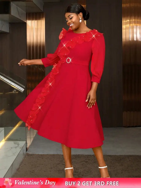 Elegant midi wedding guest dresses with ruffle lantern sleeves A-line fit Perfect for plus size wedding guest dresses or maternity wedding guest outfit

