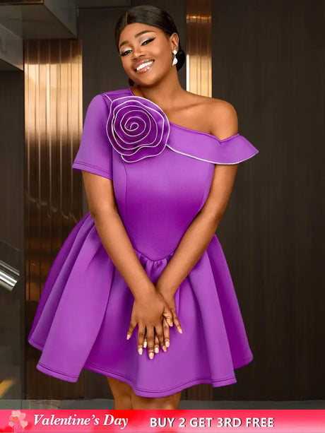 Stylish mini wedding guest dresses with a one shoulder flower skirt design perfect as a line wedding guest dresses or birthday clothes for women.








