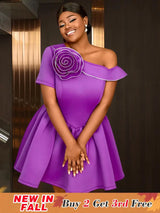 Stylish mini wedding guest dresses with a one shoulder flower skirt design perfect as a line wedding guest dresses or birthday clothes for women.








