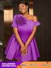 Stylish mini wedding guest dresses with a one shoulder flower skirt design perfect as a line wedding guest dresses or birthday clothes for women.








