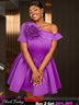 Stylish mini wedding guest dresses with a one shoulder flower skirt design perfect as a line wedding guest dresses or birthday clothes for women.








