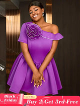 Stylish mini wedding guest dresses with a one shoulder flower skirt design perfect as a line wedding guest dresses or birthday clothes for women.








