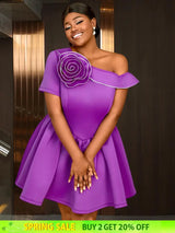 Stylish mini wedding guest dresses with a one shoulder flower skirt design perfect as a line wedding guest dresses or birthday clothes for women.








