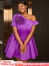 Stylish mini wedding guest dresses with a one shoulder flower skirt design perfect as a line wedding guest dresses or birthday clothes for women.








