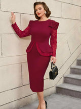 AOMEIDRESS Mothers Day Outfits Lace Patchwork Long Sleeve Dress