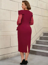 AOMEIDRESS Mothers Day Outfits Lace Patchwork Long Sleeve Dress