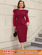 AOMEIDRESS Mothers Day Outfits Lace Patchwork Long Sleeve Dress Wine / S