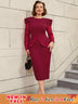 AOMEIDRESS Mothers Day Outfits Lace Patchwork Long Sleeve Dress Wine / S