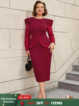 AOMEIDRESS Mothers Day Outfits Lace Patchwork Long Sleeve Dress Wine / S