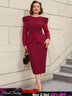 AOMEIDRESS Mothers Day Outfits Lace Patchwork Long Sleeve Dress Wine / S