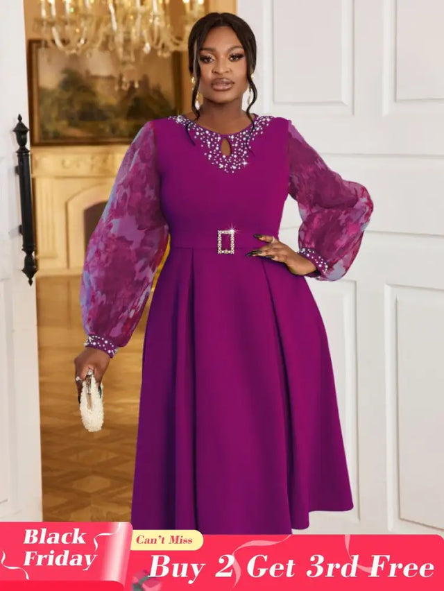 purple o neck dresses for women