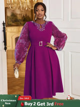 purple o neck dresses for women