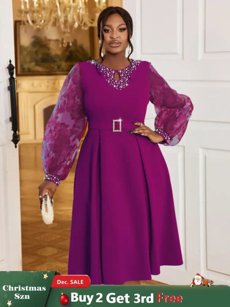 purple o neck dresses for women