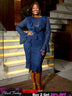 AOMEIDRESS Navy Lace Dress for O Neck See Thorugh Long Flare Sleeve
