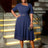 AOMEIDRESS A Line Dress Navy Asymmetrical Neck Short Sleeve Pleated Navy / S