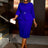 AOMEIDRESS O Neck 3/4 Sleeve Dress High Waist Peplum Bodycon Midi Blue / S