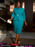 AOMEIDRESS O Neck 3/4 Sleeve Dress High Waist Peplum Bodycon Midi Green / S
