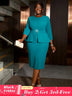 AOMEIDRESS O Neck 3/4 Sleeve Dress High Waist Peplum Bodycon Midi Green / S