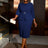 AOMEIDRESS O Neck 3/4 Sleeve Dress High Waist Peplum Bodycon Midi Navy / S