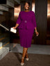 AOMEIDRESS O Neck 3/4 Sleeve Dress High Waist Peplum Bodycon Midi Purple / S