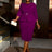 AOMEIDRESS O Neck 3/4 Sleeve Dress High Waist Peplum Bodycon Midi Purple / S