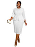 AOMEIDRESS O Neck 3/4 Sleeve Dress High Waist Peplum Bodycon Midi White / S