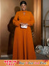 AOMEIDRESS O Neck Cut Out Chest Elegant Lantern Sleeve Pleated Dress Brown / S