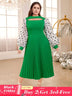 Polka Dots Print mesh patchwork lantern sleeve dresses for women