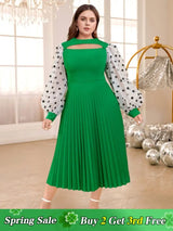 Polka Dots Print mesh patchwork lantern sleeve dresses for women