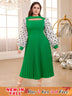 Polka Dots Print mesh patchwork lantern sleeve dresses for women