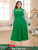 Polka Dots Print mesh patchwork lantern sleeve dresses for women