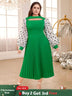 Polka Dots Print mesh patchwork lantern sleeve dresses for women