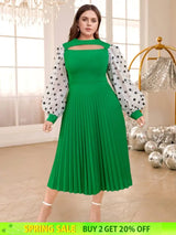 Polka Dots Print mesh patchwork lantern sleeve dresses for women