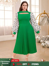 Polka Dots Print mesh patchwork lantern sleeve dresses for women