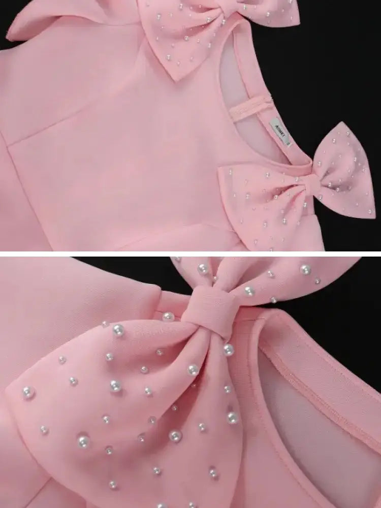 AOMEIDRESS O Neck Dress Bowtie Beading Short Sleeves Peplum Bodycon
