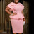 AOMEIDRESS O Neck Dress Bowtie Beading Short Sleeves Peplum Bodycon