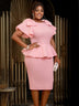 AOMEIDRESS O Neck Dress Bowtie Beading Short Sleeves Peplum Bodycon