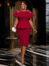 AOMEIDRESS O Neck Dress Bowtie Beading Short Sleeves Peplum Bodycon