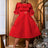 AOMEIDRESS O Neck Dress Mesh Patchwork Half Sleeves Appliques A Line Red / S