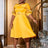 AOMEIDRESS O Neck Dress Mesh Patchwork Half Sleeves Appliques A Line Yellow / S