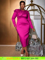 AOMEIDRESS O Neck Midi Dress Long Sleeve Beading Package Hip Bodycon Rose / S