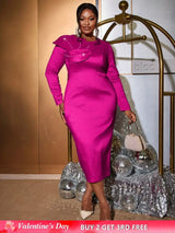 AOMEIDRESS O Neck Midi Dress Long Sleeve Beading Package Hip Bodycon Rose / S