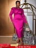 AOMEIDRESS O Neck Midi Dress Long Sleeve Beading Package Hip Bodycon Rose / S