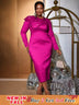 AOMEIDRESS O Neck Midi Dress Long Sleeve Beading Package Hip Bodycon Rose / S