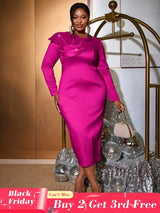 AOMEIDRESS O Neck Midi Dress Long Sleeve Beading Package Hip Bodycon Rose / S