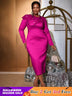 AOMEIDRESS O Neck Midi Dress Long Sleeve Beading Package Hip Bodycon Rose / S
